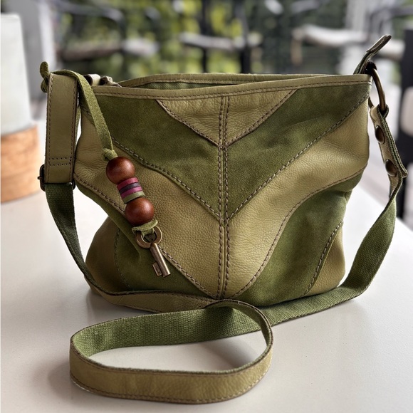 Fossil Olive Green Suede and Leather Crossbody Bag - Picture 1 of 8